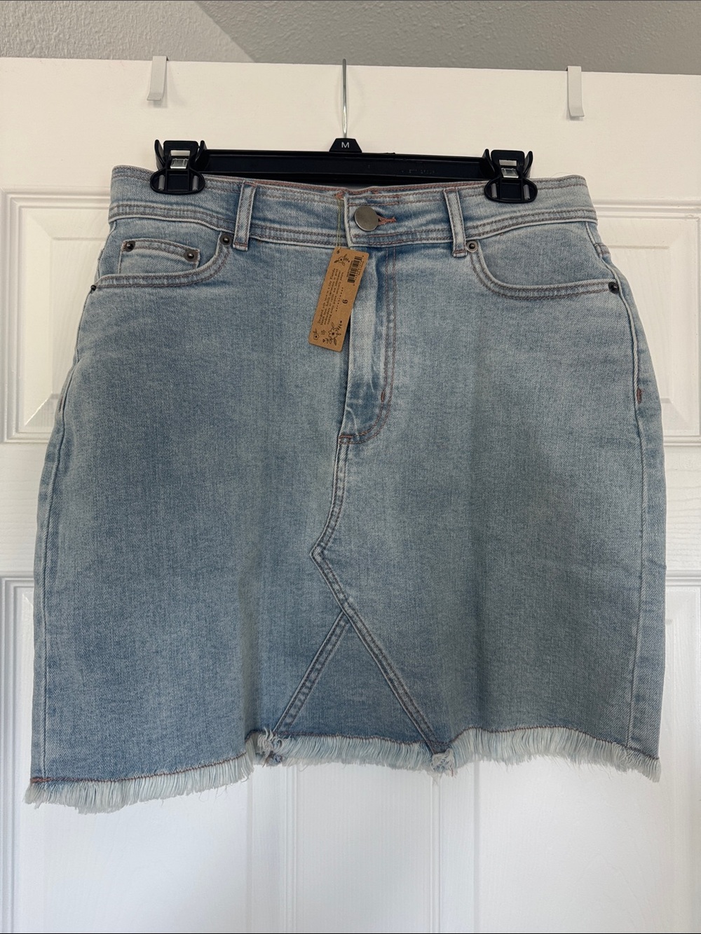 NATURAL LIFE Light Blue Denim Mini Skirt with Frayed Hem